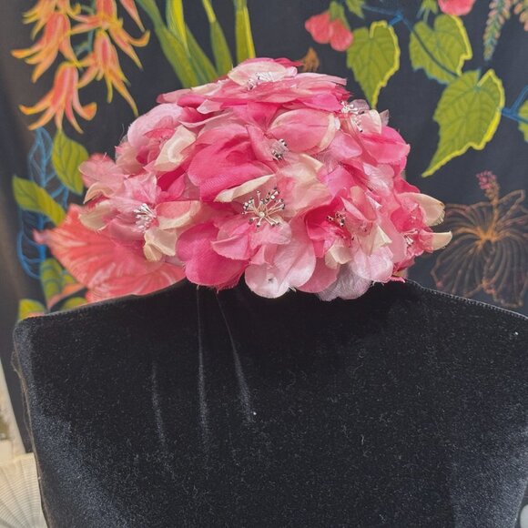 Vintage 1950\'s Pink Floral Pillbox Millinery Hat with Union Label main image 15